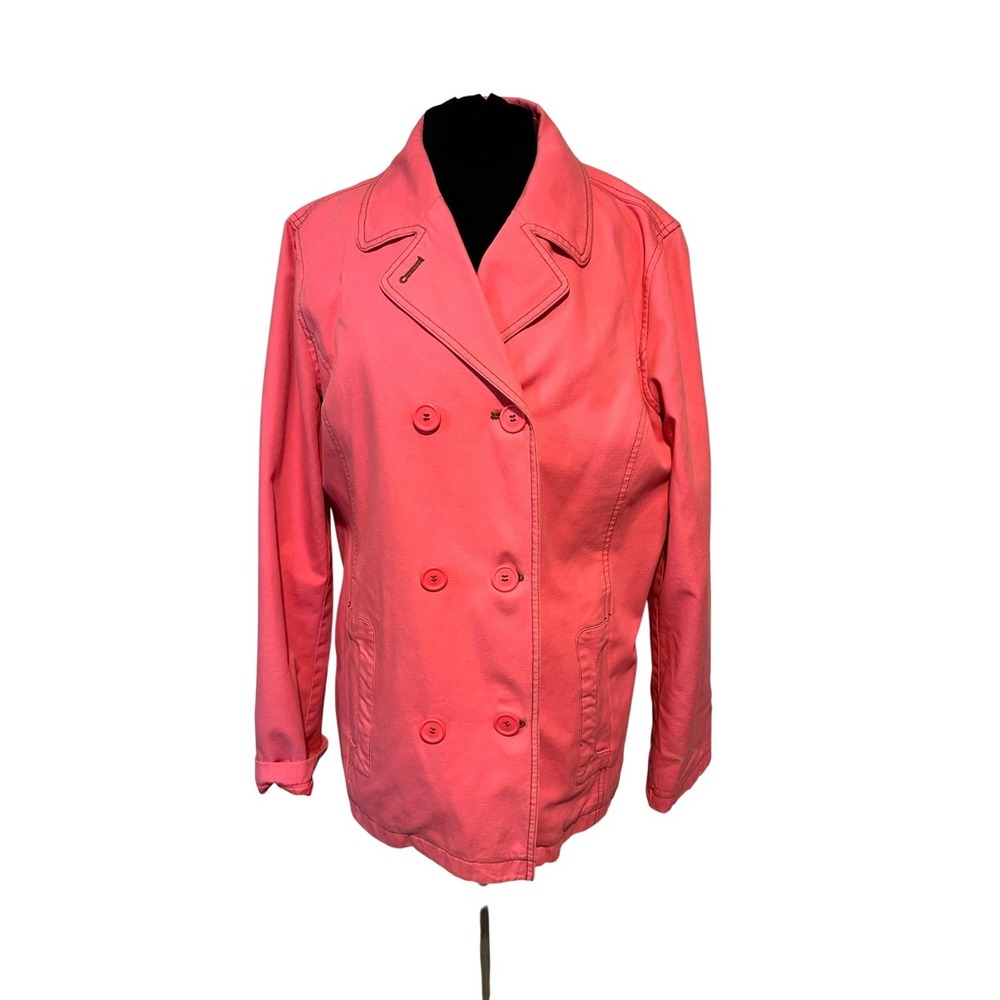 Liz Claiborne Jacket XL Coral Pink Double Breasted Soft Denim Tweed Look Women's